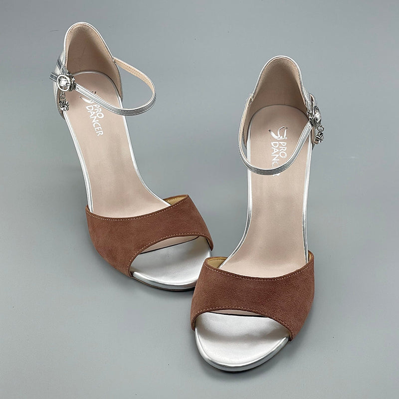 SHJ Women's Brown Real Leather 7cm/9cm Heels Dance Tango Shoes