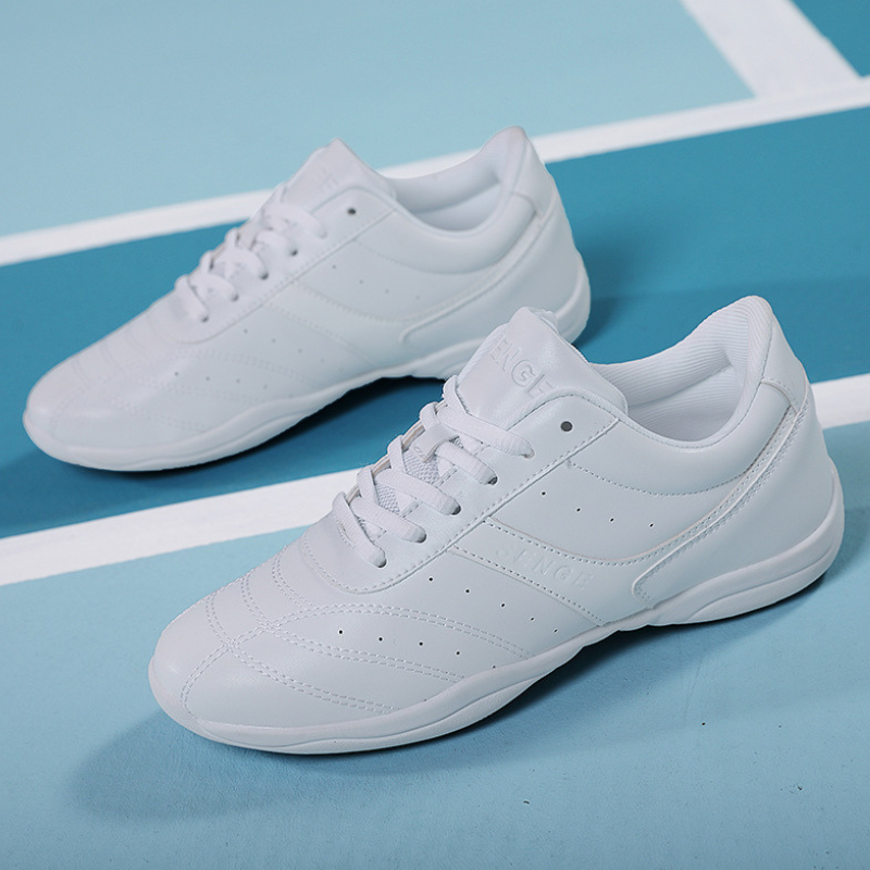 Women's White Microfiber PU Jazz Shoes Lace-up Dance Sneakers