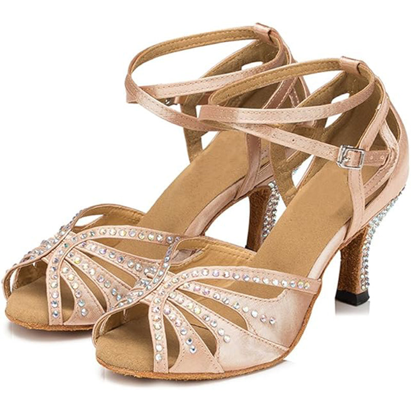 DS Women's Satin Customized Heel Ballroom Dance Shoes Latin Dance Shoes