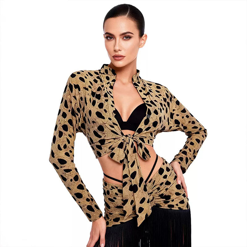 YJFY Women's Leopard Tassel Latin Dance Sets Dance Wear Training Performance Dress Sets (With Bra)