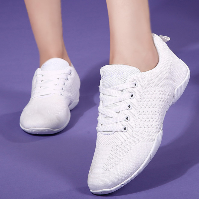 Women's White Mesh Jazz Shoes Lace-up Dance Sneakers