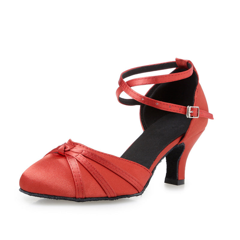 Women's Red Satin Customized Heels Ballroom Dance Shoes Modern Shoes