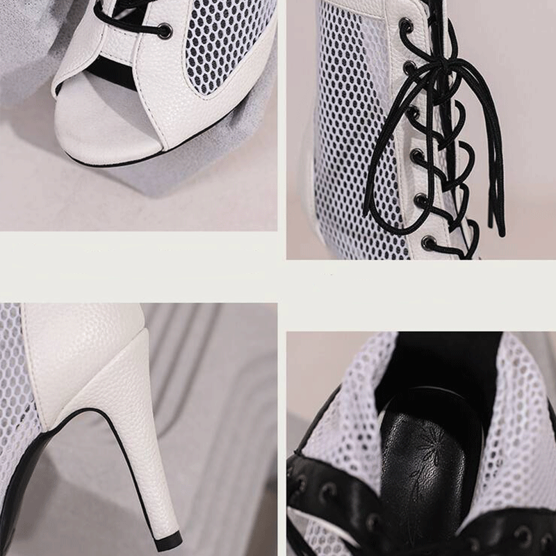 AJ Women's 7.5/9.5cm Heel Rubber Sole Leatherette Jazz Shoes Open Toe Dance Heels Boots