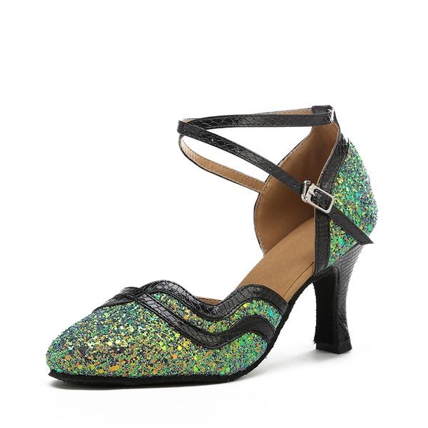DS Women's Sparkling Glitter Customized Heel Closed Toe Ballroom Dance Shoes Modern Dance Shoes