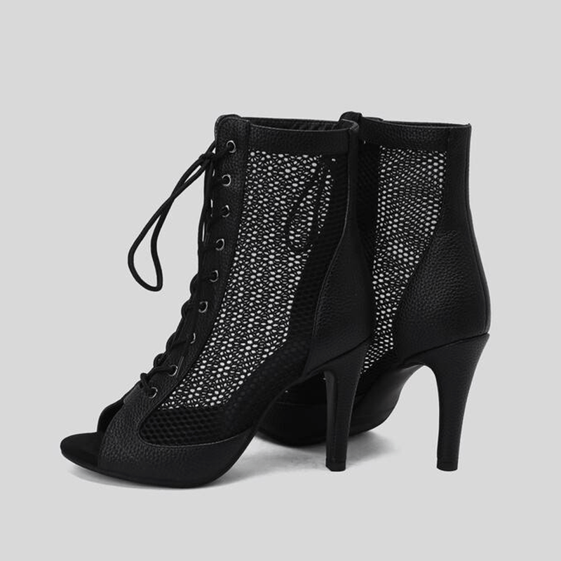 AJ Women's 7.5/9.5cm Heel Rubber Sole Leatherette Jazz Shoes Open Toe Dance Heels Boots