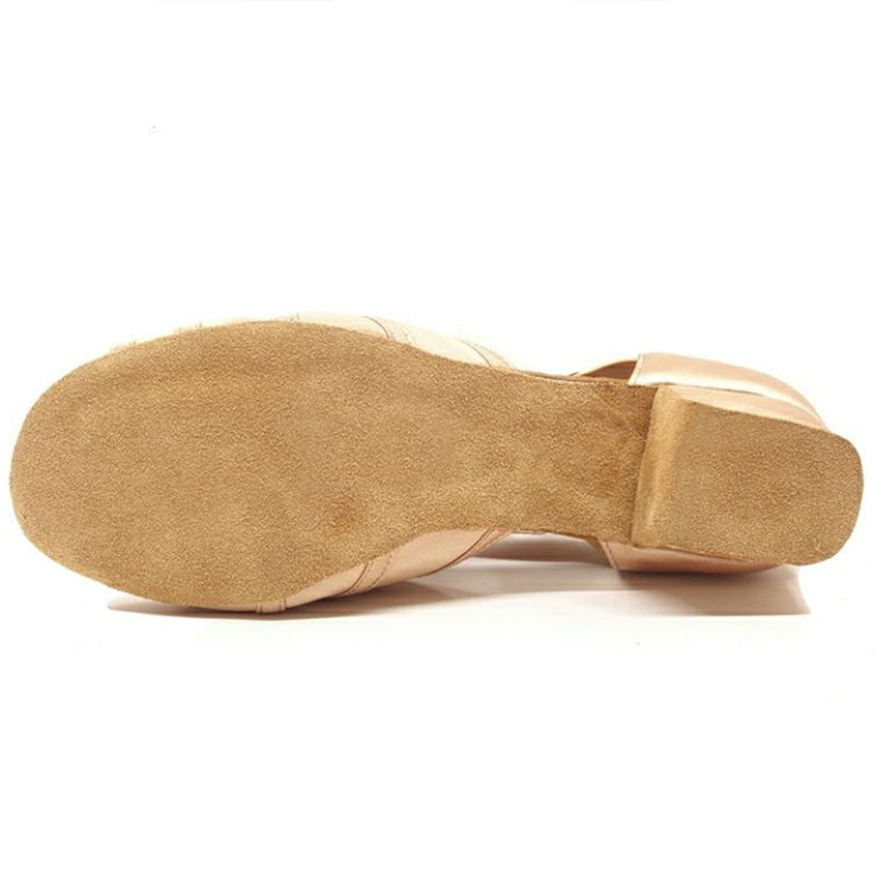 Women's Brown Customized Heels Satin Strappy Dance Shoes