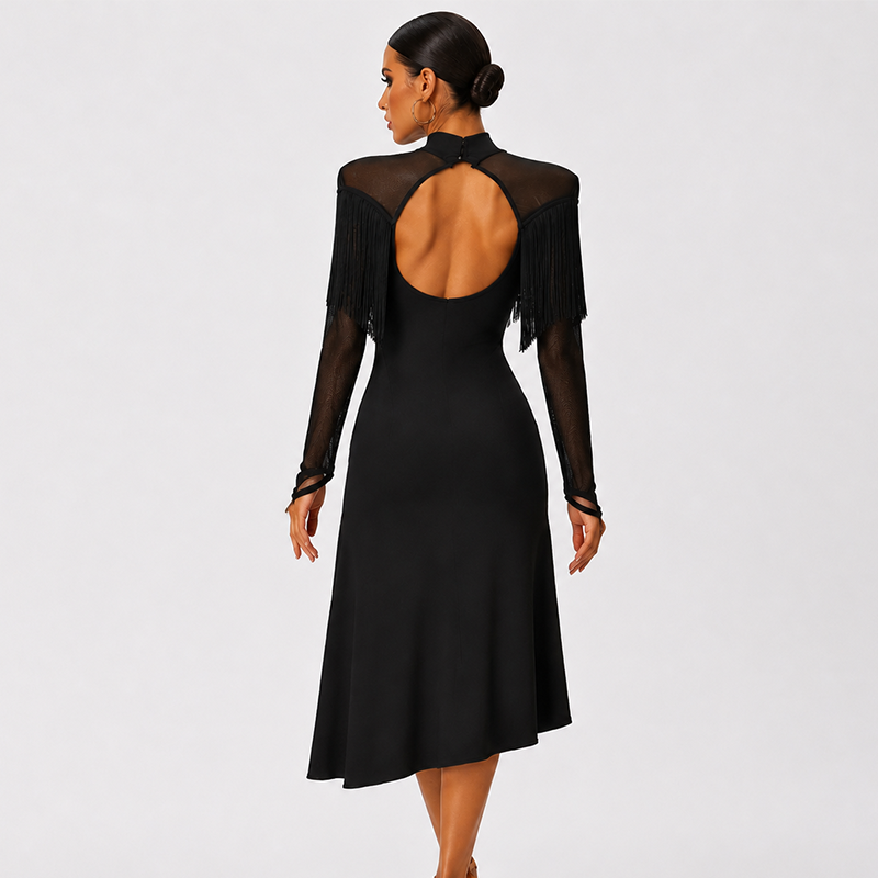 Customisable-Women's Black Long Sleeve Dance Wear Dance Dress Performance Wear