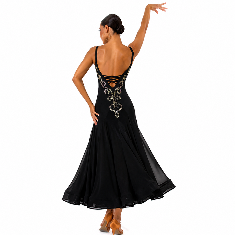 Customisable-Women's Embroider V-Neck DanceWear Ballroom Dance Dress