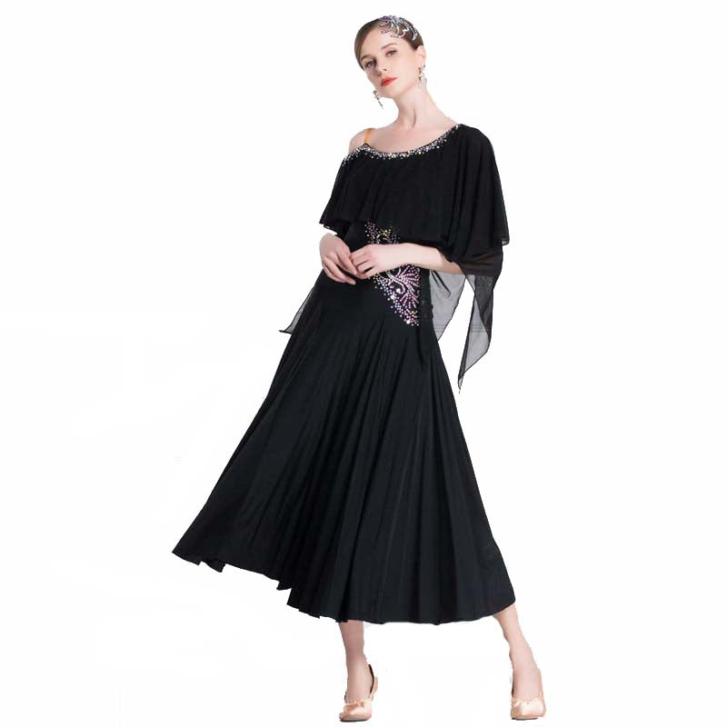 YUN Customisable-Women's Off Shoulder Diamonds Waltz Modern Ballroom Dance Dress