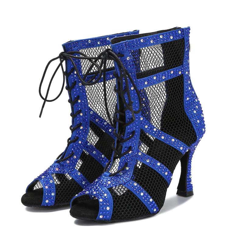 Women's Satin Rhinestone Customized Heels Dance Boots Jazz Salsa Dance Shoes