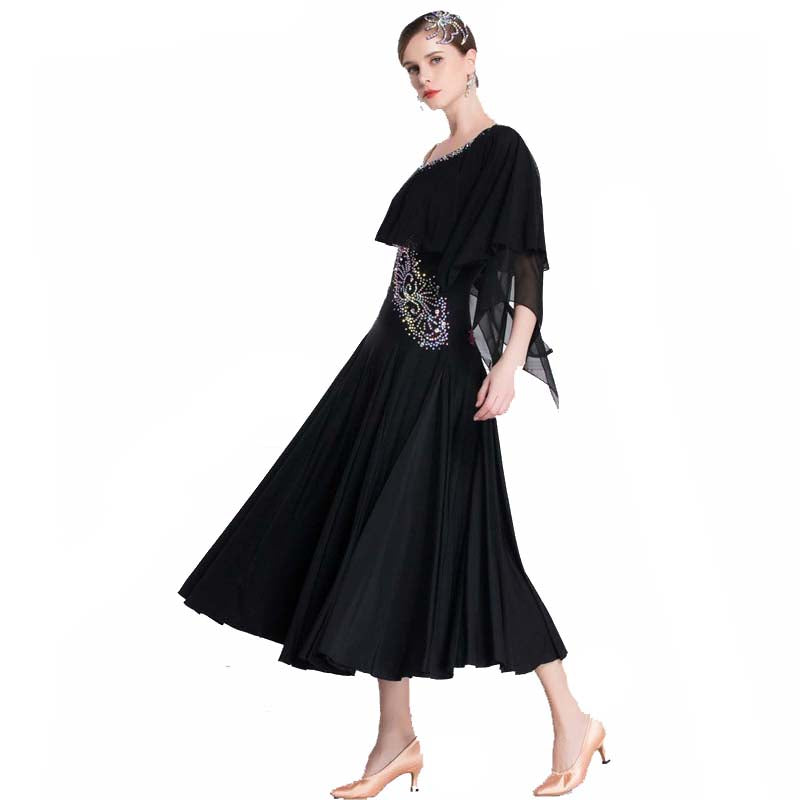 YUN Customisable-Women's Off Shoulder Diamonds Waltz Modern Ballroom Dance Dress
