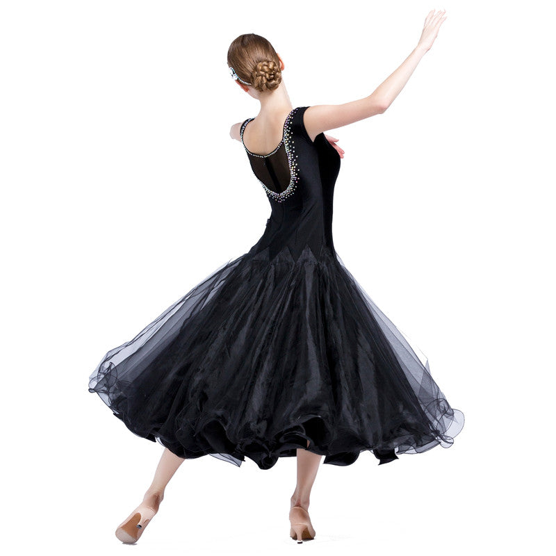 YUN Customisable-Women's Sleeveless Mesh Diamonds Waltz Modern Ballroom Dance Dress