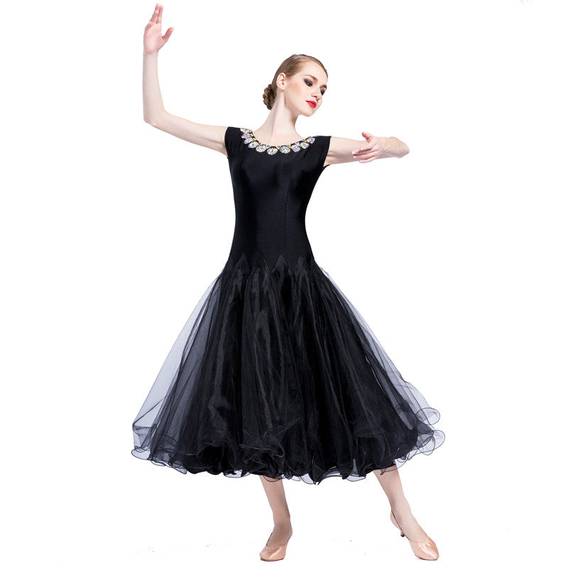 YUN Customisable-Women's Sleeveless Mesh Diamonds Waltz Modern Ballroom Dance Dress