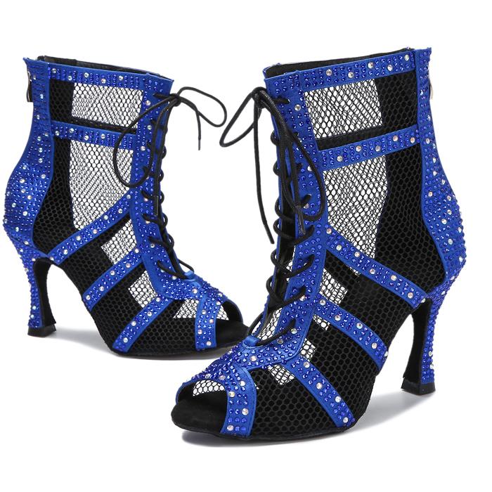 Women's Satin Rhinestone Customized Heels Dance Boots Jazz Salsa Dance Shoes