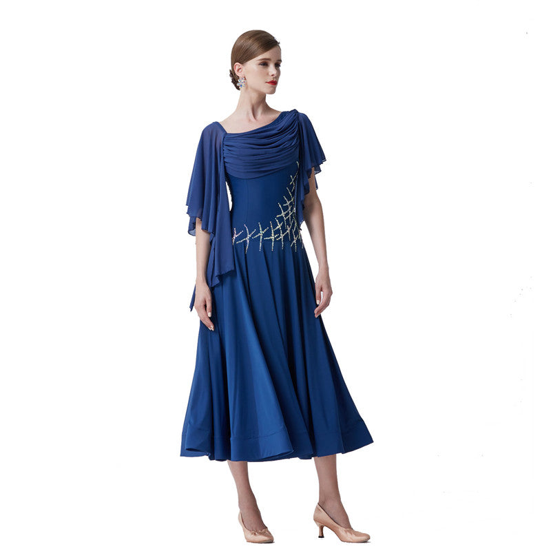 YUN Customisable-Women's Batwing Sleeve Diamonds Costume Dress For Ballroom Dancing standard/Smooth Dress