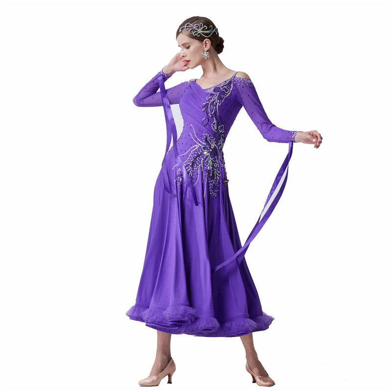 YUN Customisable-Women's Puple Diamonds Dance Costume Dress For Ballroom Dancing standard/Smooth Dress