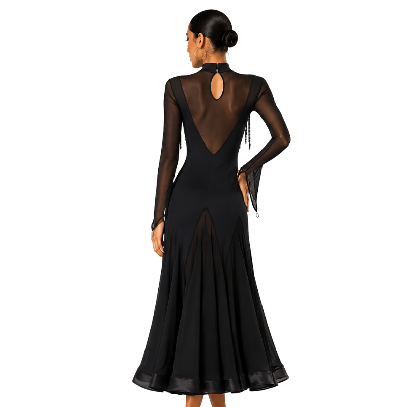 Customisable-Women's Black Long Sleeve Modern Dance Performance Dress Ballroom Dance Dress