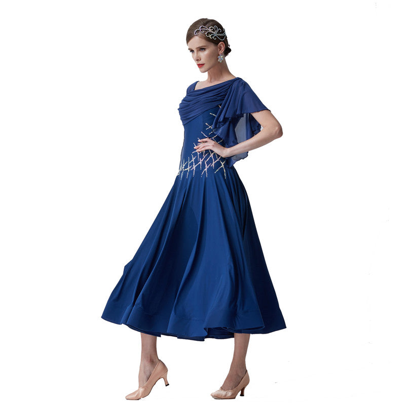 YUN Customisable-Women's Batwing Sleeve Diamonds Costume Dress For Ballroom Dancing standard/Smooth Dress