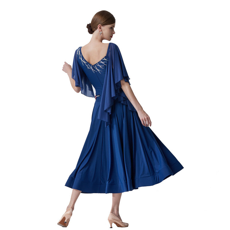 YUN Customisable-Women's Batwing Sleeve Diamonds Costume Dress For Ballroom Dancing standard/Smooth Dress