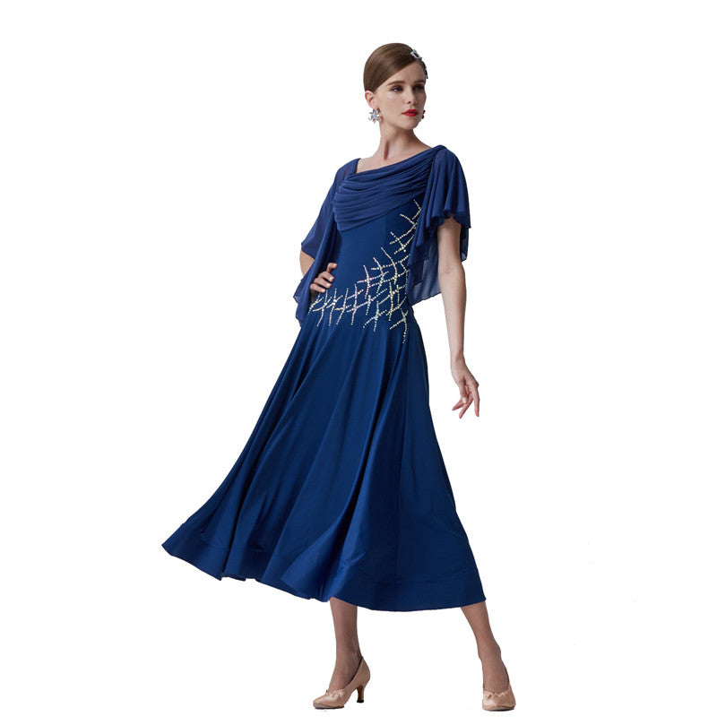 YUN Customisable-Women's Batwing Sleeve Diamonds Costume Dress For Ballroom Dancing standard/Smooth Dress