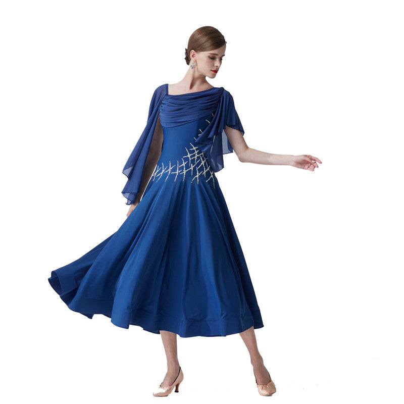 YUN Customisable-Women's Batwing Sleeve Diamonds Costume Dress For Ballroom Dancing standard/Smooth Dress