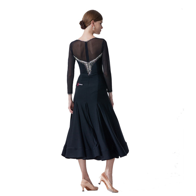 YUN Customisable-Women's Long Sleeve Mesh Diamonds Dress For Ballroom Dancing standard/Smooth Dress