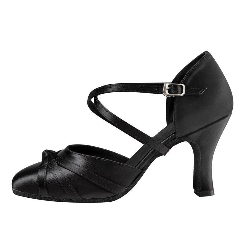 DS Women's Black Satin Customized Heel Ballroom Dance Shoes Modern Shoes