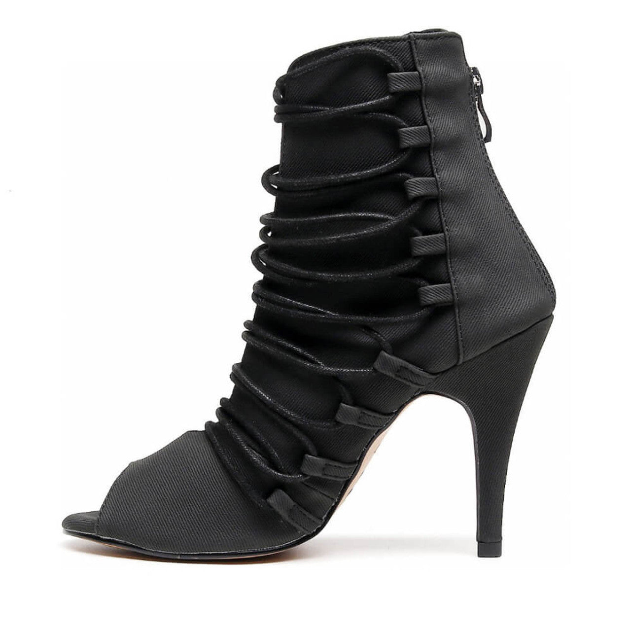 Women's Canvan Customized  Heel Open Toe Lace Up Stiletto Rubber Sole Dance Boots Jazz Salsa Dance Shoes