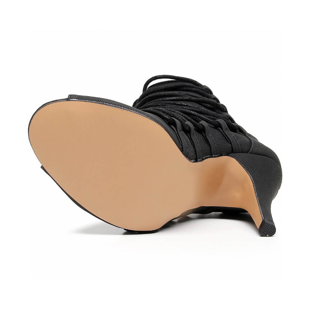 Women's Canvan Customized  Heel Open Toe Lace Up Stiletto Rubber Sole Dance Boots Jazz Salsa Dance Shoes