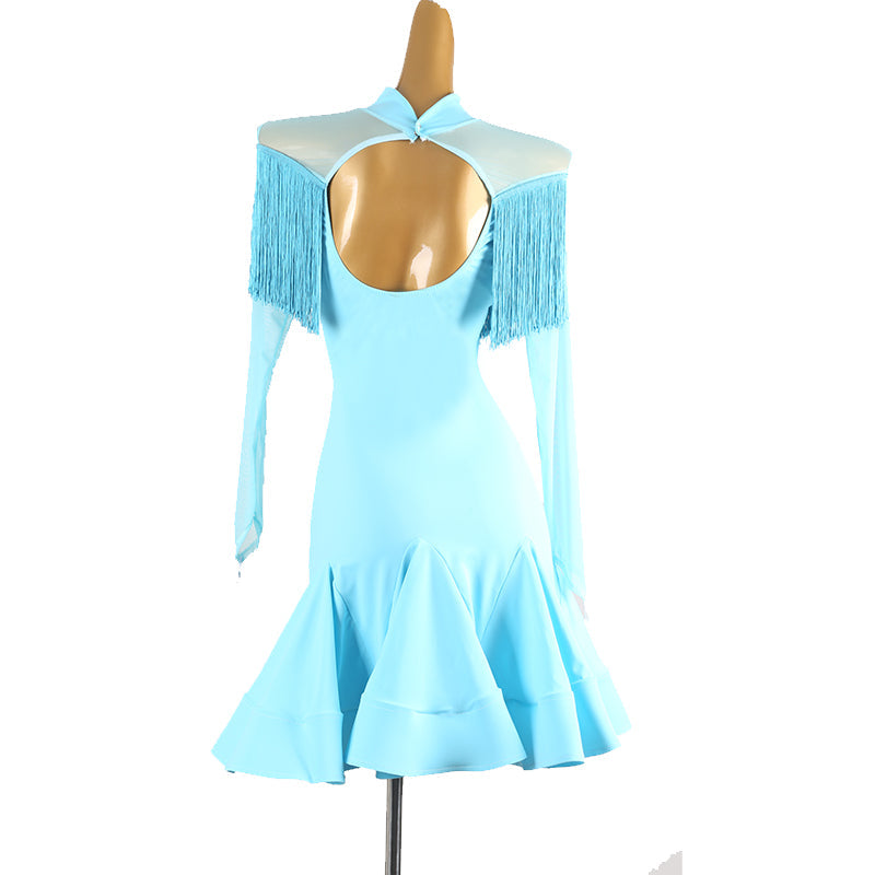 Customisable-Women's Long Sleeve Tassel DanceWear Dance Dress Performance Wear