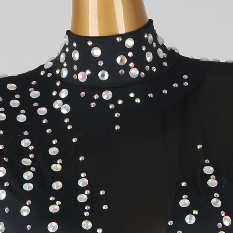 YZY Customisable-Women's Black Long Sleeve Tassel DanceWear Dance Dress Performance Wear