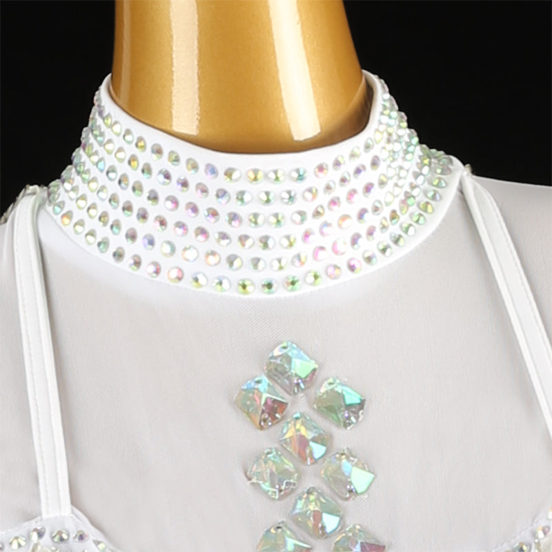 Customisable-Women's White Mesh Tassel DanceWear Dance Dress Performance Wear