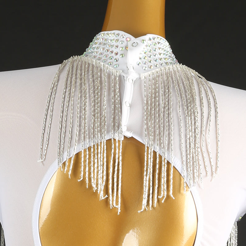 Customisable-Women's White Mesh Tassel DanceWear Dance Dress Performance Wear