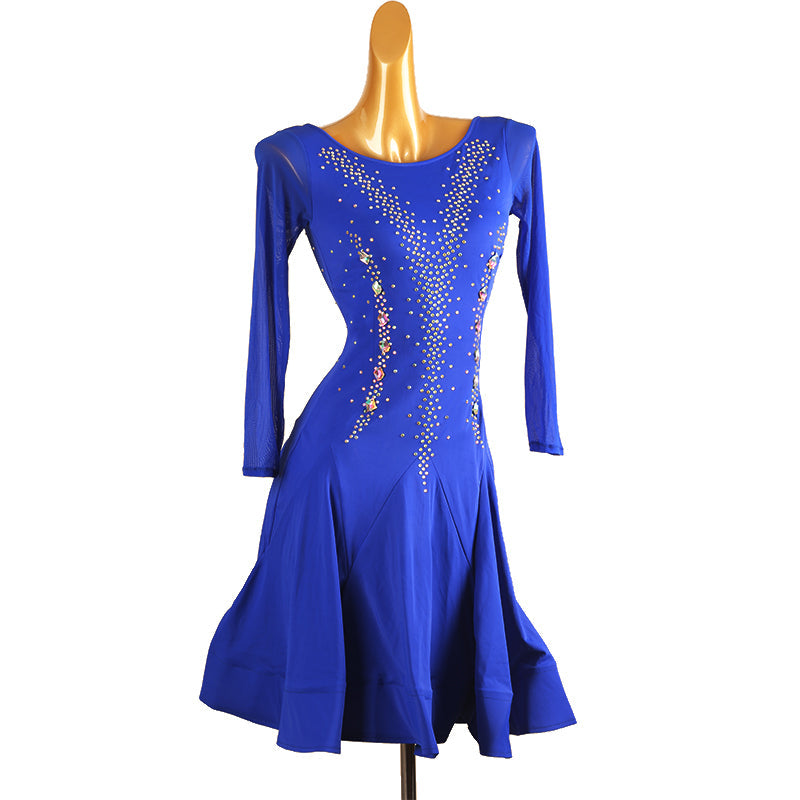 Customisable-Women's Navy Blue Round Neck Dance Wear Dance Dress Performance Wear