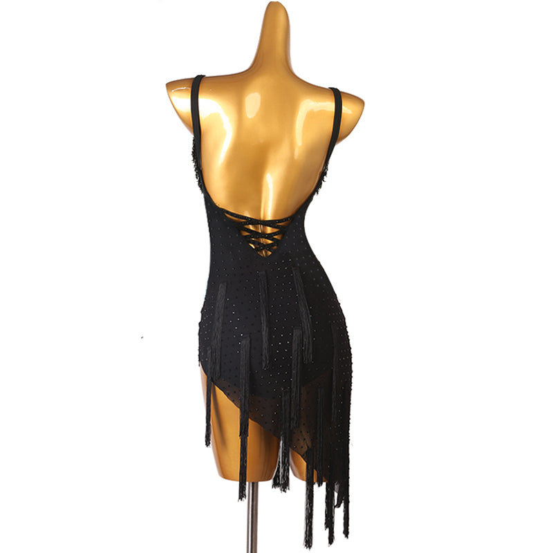 Customisable-Women's Black Tassel Dance Wear Dance Dress Performance Wear