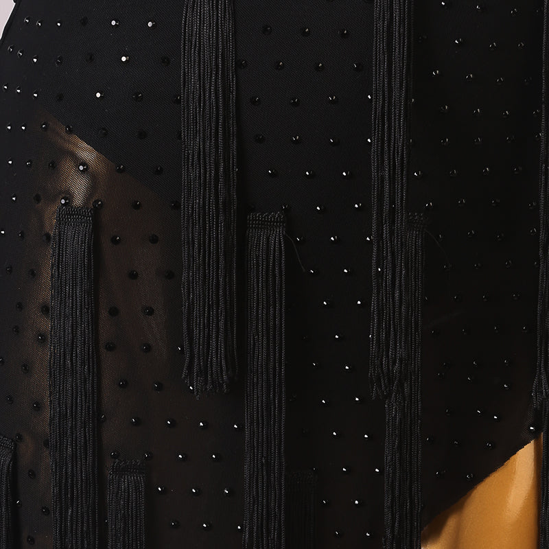 Customisable-Women's Black Tassel Dance Wear Dance Dress Performance Wear