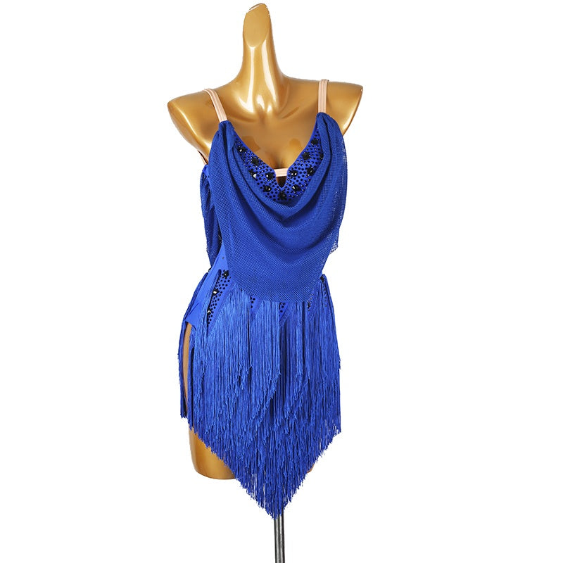 YZY Customisable-Women's Roayl Blue Tassel DanceWear Dance Dress Performance Wear