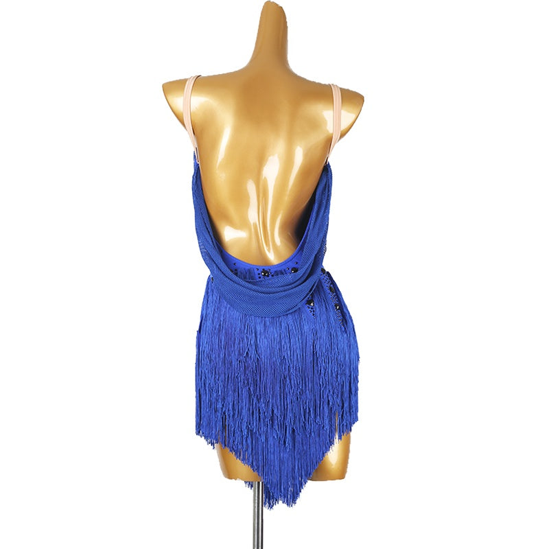 YZY Customisable-Women's Roayl Blue Tassel DanceWear Dance Dress Performance Wear
