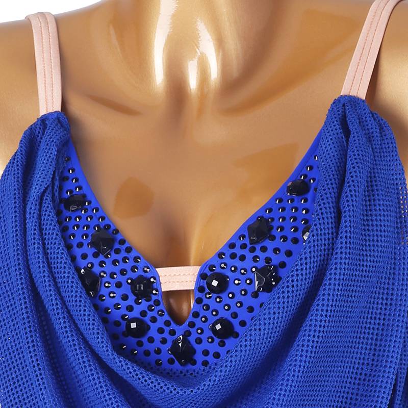YZY Customisable-Women's Roayl Blue Tassel DanceWear Dance Dress Performance Wear