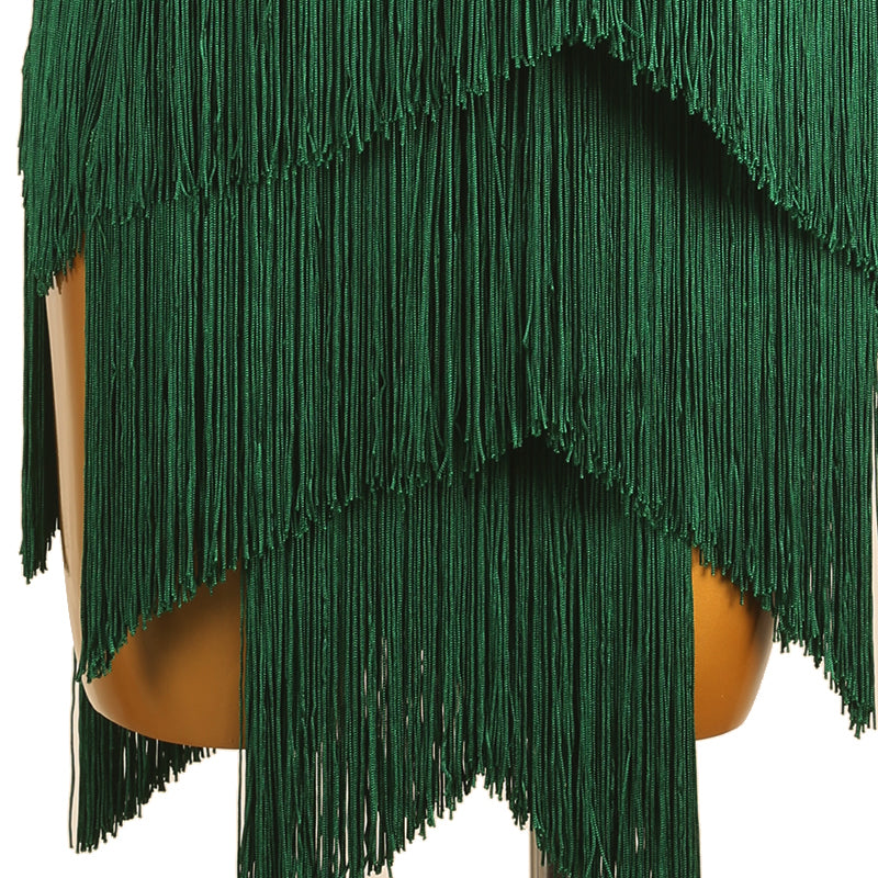 Customisable-Women's Green Tassel Dance Wear Dance Dress Performance Wear