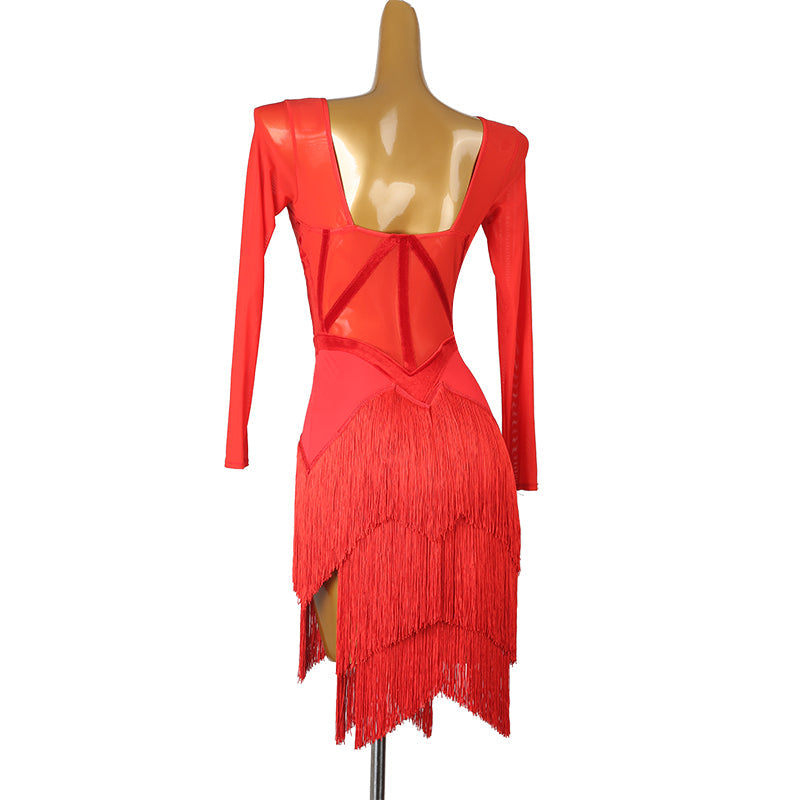 YZY Customisable-Women's Long Sleeve Tassel DanceWear Dance Dress Performance Wear