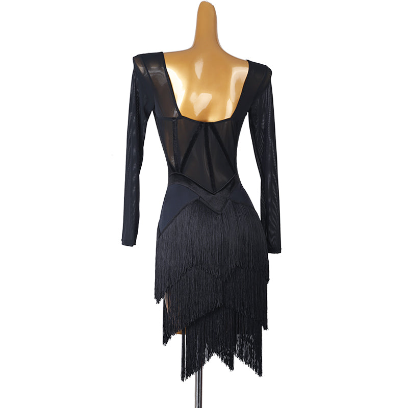 YZY Customisable-Women's Long Sleeve Tassel DanceWear Dance Dress Performance Wear