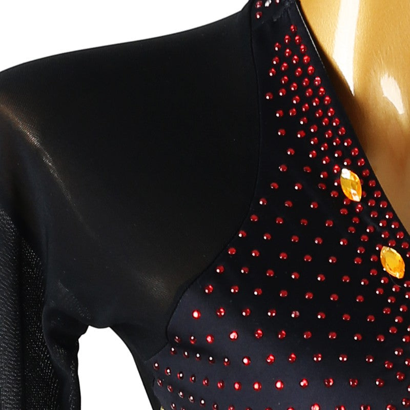 YZY Customisable-Women's Black Long Sleeve Tassel DanceWear Dance Dress Performance Wear