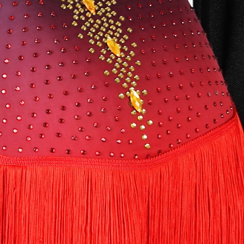 YZY Customisable-Women's Black Long Sleeve Tassel DanceWear Dance Dress Performance Wear