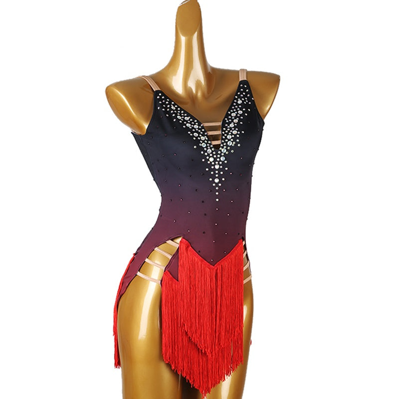 YZY Customisable-Women's Black Tassel DanceWear Dance Dress Performance Wear