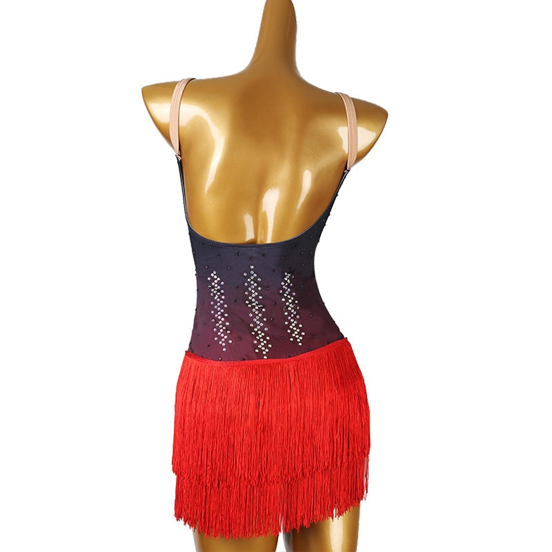 YZY Customisable-Women's Black Tassel DanceWear Dance Dress Performance Wear