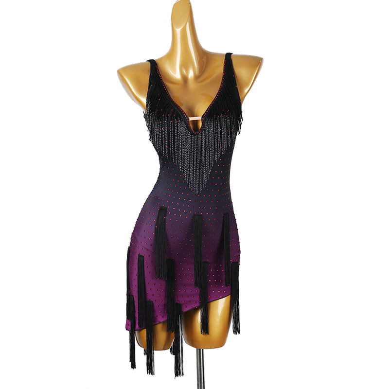 YZY Customisable-Women's Purple Tassel DanceWear Dance Dress Performance Wear
