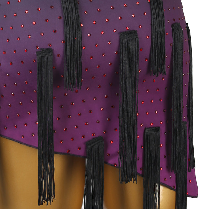 YZY Customisable-Women's Purple Tassel DanceWear Dance Dress Performance Wear
