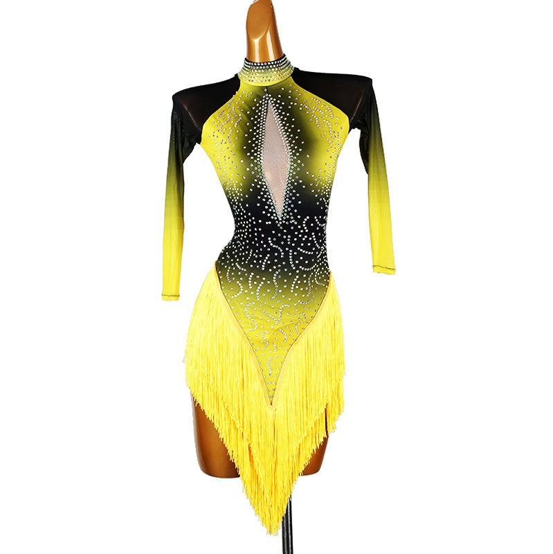 YZY Customisable-Women's 3/4 Sleeve Yellow DanceWear Dance Dress Performance Wear