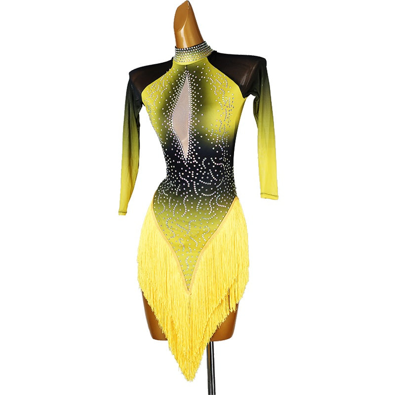 YZY Customisable-Women's 3/4 Sleeve Yellow DanceWear Dance Dress Performance Wear